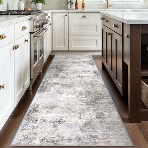 Abstract Runner Rug 3x8 Ft Washable Runners for Hallways (Ash Grey/Beige / 3' x 8' (Rectangular))