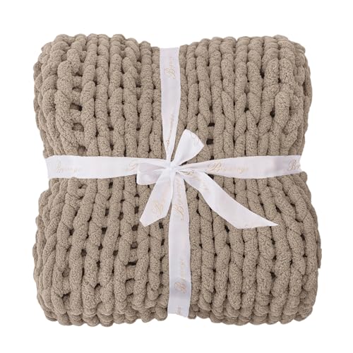 Chunky Knit Throw Blanket for Couch (Taupe With a Pinkish Undertone / 80"x90" (For Queen/King Bed）)