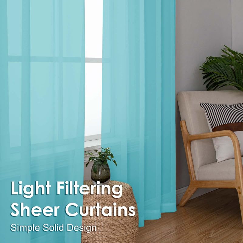 Aqua Sheer Curtains 108 Inches Long 2 Panels (Aqua / 42"W x 108"L (Pack of 2))