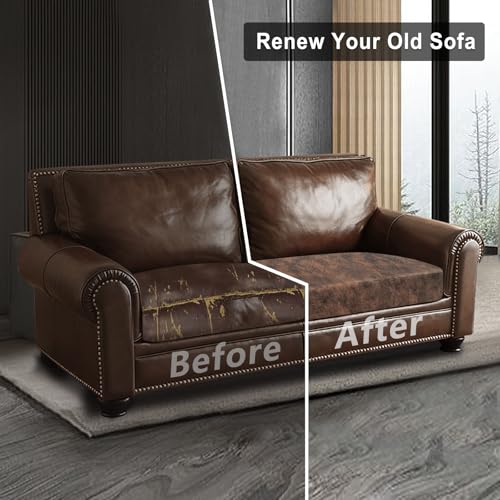 Leather Look Couch Cushion Covers Sofa Seat Slipcovers Sets Couches Furniture Protector for Sectional Armchair Loveseat Pets Kids Stretch Spandex Fabric (1 Cushion Loveseat / Dark Brown)