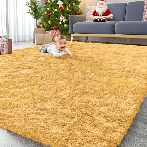 9x12 Machine Washable Large Area Rugs for Living Room (9x12 Ft / Mustard Yellow)