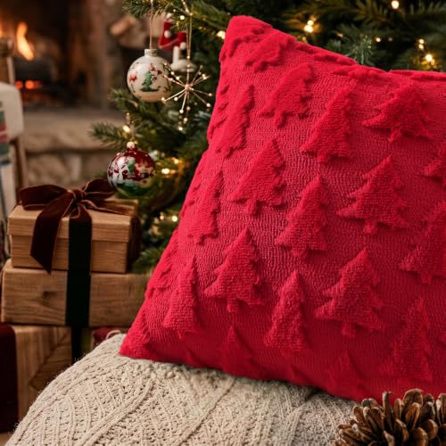 Red Xmas Tree Faux Fur Throw Pillow Covers 12x20 Set of 2 (Red Tree / 20" x 12" (Pack of 2))