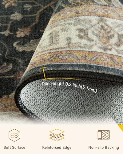 Washable Area Rug (Black/Vintage/Beige / 6' x 9' (Rectangular))