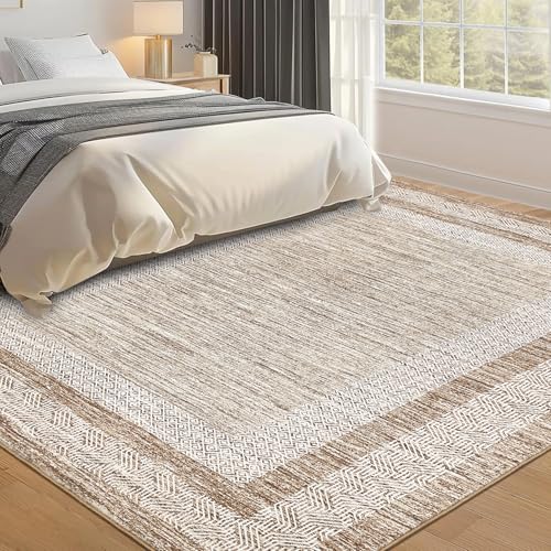 Modern Geometric Area Rug 4x6 Distressed Washable Bedroom Mat (Brown / 4' x 6' (Rectangular))