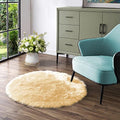 Yellow Rug for Bedroom Circle Faux Sheepskin Fur Round Rugs 5ft Furry Fluffy Rug for Bedroom Bedside Cute Home Decor (5' (Round) / Light Yellow)