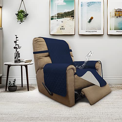 Double Protection 100% Waterproof Recliner Covers for Living Room (Navy/Ivory / Recliner Small)