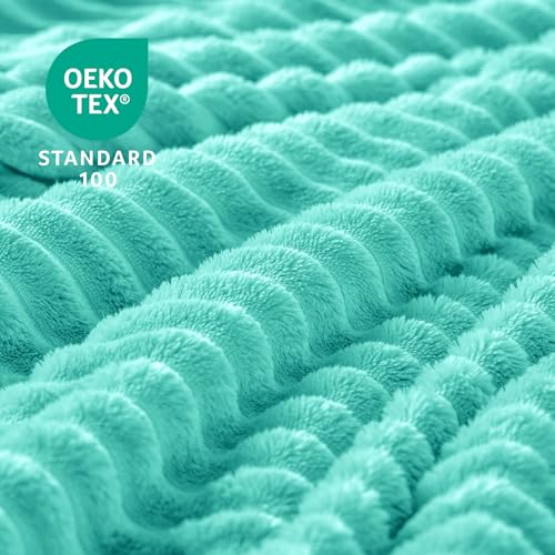 3D Ribbed Jacquard Aqua Fleece Throw Blanket for Couch (Aqua / Throw(50"x60"))