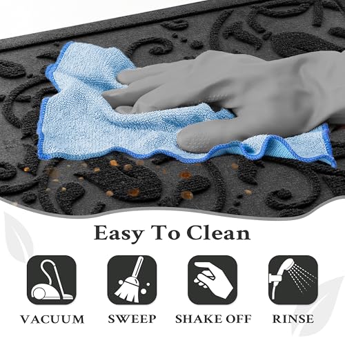 Boho Black Floral Leaves Outdoor Indoor Entrance Doormats (Tulip-black / 1'11" x 2'11" (Rectangular))