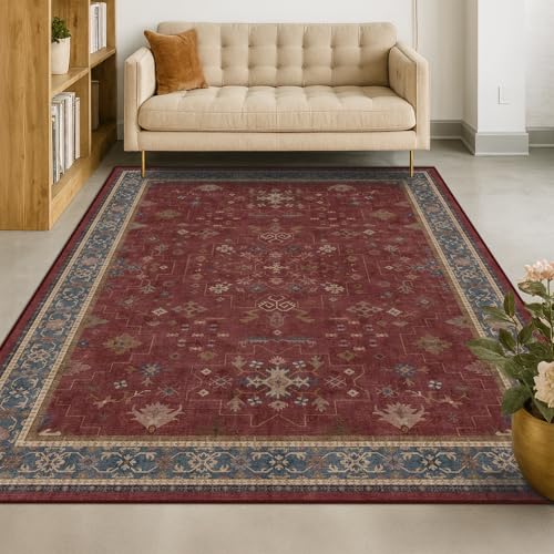 5x8 Boho Dark Red Rug for Living Room (5' x 8' (Rectangular) / Burgundy)