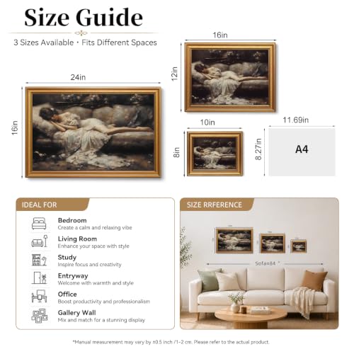 Tired Victorian Woman Vintage Gold Framed Wall Art 12x16 inch (31-Reclining lady / 12x16)