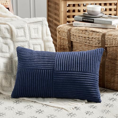 2 Packs Navy Blue Lumbar Decorative Throw Pillow Covers 16x32 Inch for Living Room Couch (Navy Blue / 32" x 16" (Pack of 2))