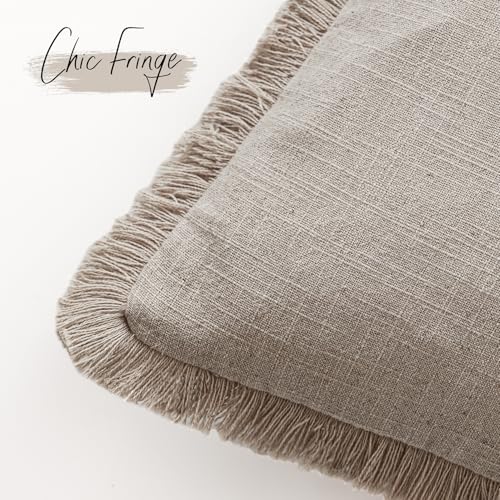 Decorative Linen Fringe Throw Pillow Covers 26×26 Natural Linen (26" x 26" (Pack of 2) / Natural Linen)