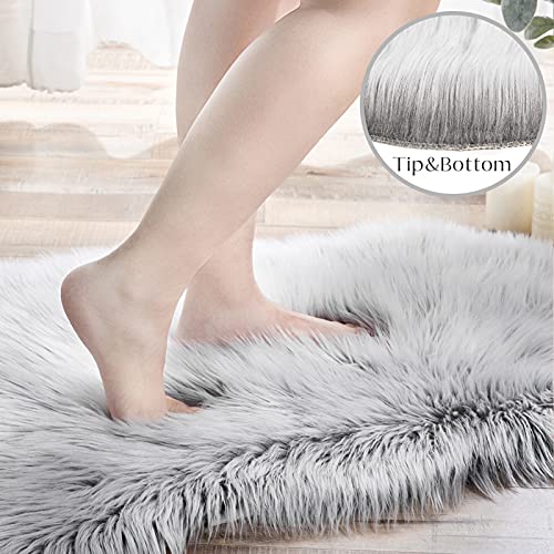 Ashler Faux Fur Rug (3' x 2' (Irregular) / R-frosted Bottom Gray)