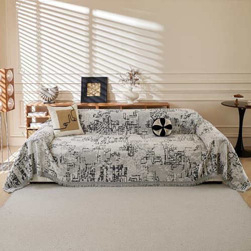 Boho Couch Cover Sofa Covers (71" x 118" / 9# Dark Grey Maze)