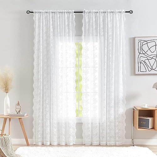 Vintage Lace Curtains 90 Inches Long (Bright White / 52"W x 90"L (Pack of 2))