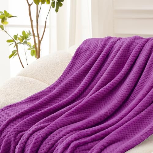 Large Waffle Fleece Throw Blanket for Couch (Purple / 50x70 in)