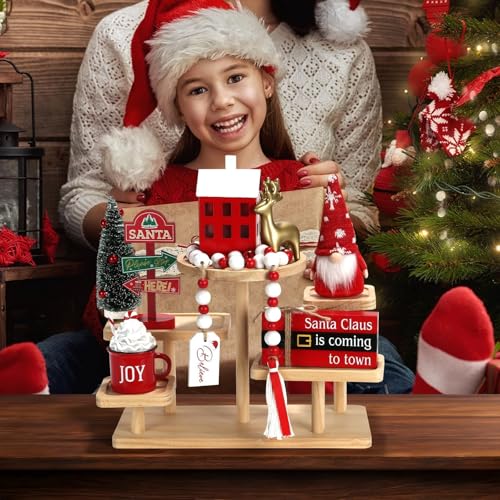 Christmas Decorations for Home Office 8 PCS Tiered Tray Decor Set (Christmas)