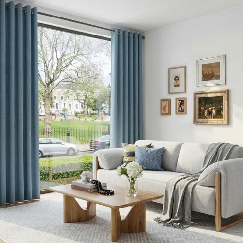 100% Blackout Linen Curtains 90 Inch Long 2 Panels Set (Glacier | Stone Blue / 50"W x 90"L (Pack of 2))