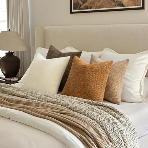 Soft Decorative Chenille Fall Pillow Covers Brown 20x20 Pack of 4 (20" x 20" (Pack of 4) / Brown)