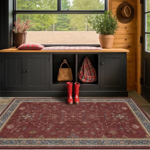 Washable 3x5 Entry Way Rugs Indoor (3' x 5' (Rectangular) / Burgundy)