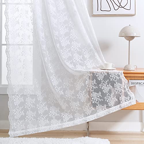 Vintage Lace Curtains 84 Inches Long 2 Panels (Bright White / 52"W x 84"L (Pack of 2))