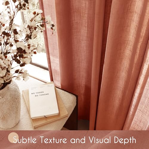 84 inch Linen Terracotta Curtains 2 Panels for Living Room Back Tab Light Filtering Semi Sheer Rust Colored Curtains 84 inches Long Soft Thick Cotton Cloth Textured Rustic Boho Farmhouse Room Decor (Terracotta / 52"W x 84"L (Pack of 2))