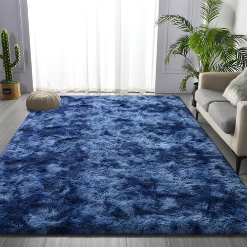 Shag Area Rug (Tie-dyed Navy Blue / 4' x 6' (Rectangular))