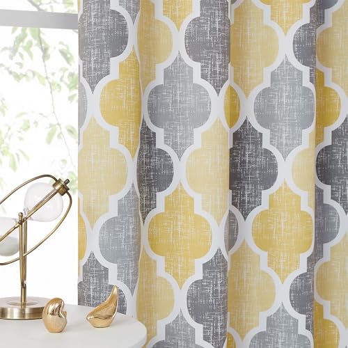Moroccan 100% Blackout Curtains Bedroom Yellow Grey 50x45 2 Panels (Grommet | Yellow and Grey / 50"W x 45"L (Pack of 2))