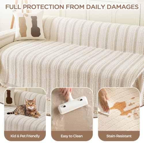 Couch Cover for Sofa (Striped Braid Cream / 71*118 inch)