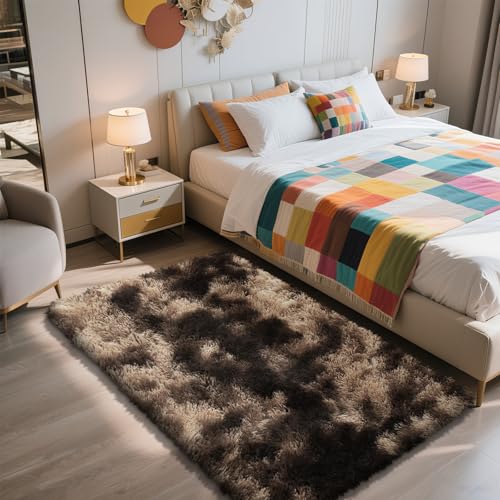 Shag Area Rug for Bedroom 3x5 (Mottling Coffee / 3' x 5' (Rectangular))
