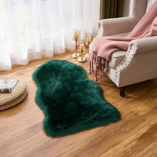 Ultra Soft Fluffy Shaggy Area Rug Faux Fur Rug Chair Cover Seat Pad Fuzzy Area Rug for Bedroom Floor Sofa Living Room (Darkgreen / 2' x 4' (Sheepskin))
