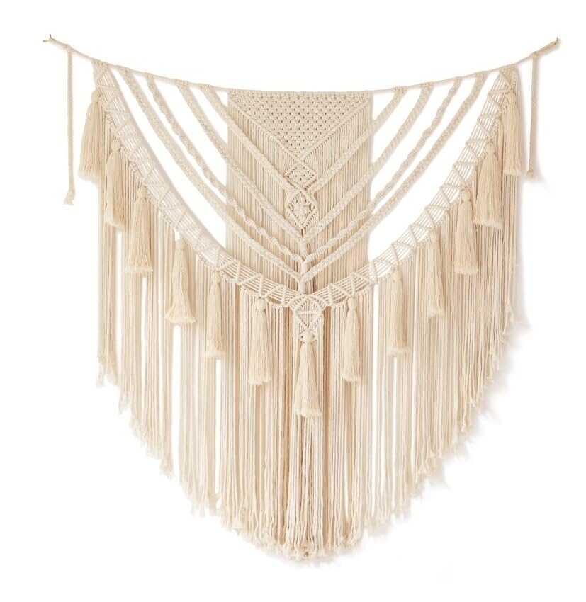 Macrame Wall Hanging Small Yarn Wall Art Ivory Boho Decor 31"Wx39"L (Ivory1)