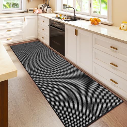 Kitchen Runner Rug Mat Non Slip Hallway Runner Washable Black 2x6 ft (Black / 2' x 6')