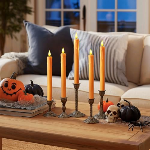 6 Pcs Orange Flameless Taper Candles with Remote (Orange / Pack of 6)