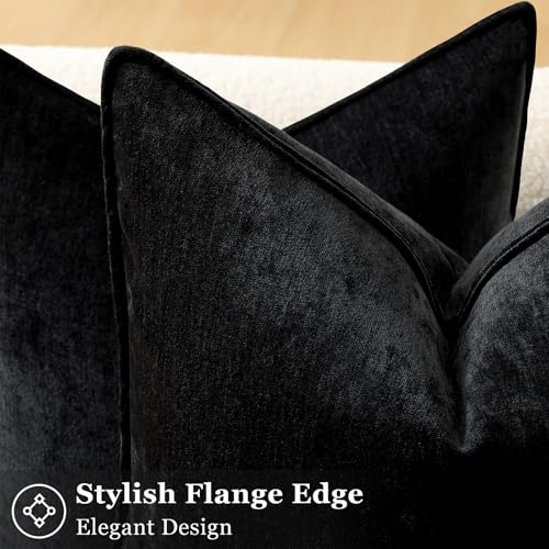 Chenille Black Velvet Throw Pillow Covers 26x26 Set of 2 (Black / 26" x 26" (Pack of 2))