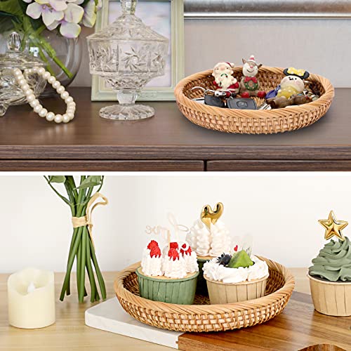 Set of 3 Key Basket Bowl for Entryway Woven Wicker Storage Basket Bowl Round Rattan Serving Basket Tray Fruit Snacks Candy Organizer Bowl for Keys Wallet Cell Phone Home Decor (Set of 3 (X-Small 7.6", Small 8.6", Medium 9.9") / Natural Color)