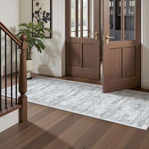 2x6 Runner Rug Non Slip (Grey/Ivory / 2' x 6' (Runner))