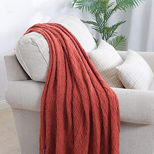 Rust Throw Blanket 50x90 Inch Boho Knitted Soft Throw Sofa Blanket (Rust / 50"x90")