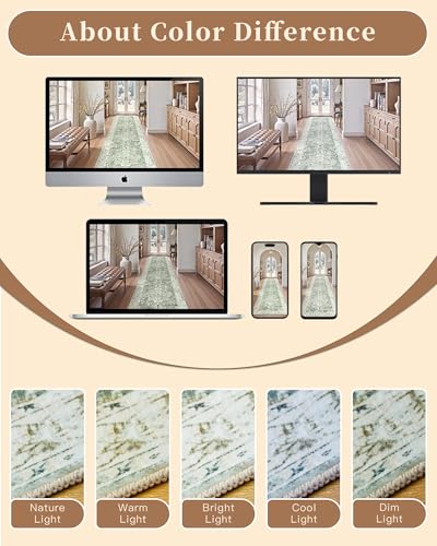 Washable Runner Rugs 2x10 Long for Hallway Kitchen (Green/Ivory / 2' x 10' (Runner))