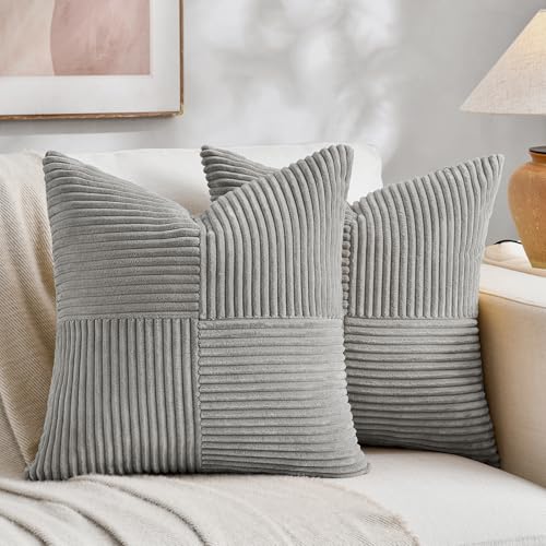 2 Packs Grey Decorative Throw Pillow Covers 18x18 Inch for Living Room Couch Bed Sofa (Gray / 18" x 18" (Pack of 2))