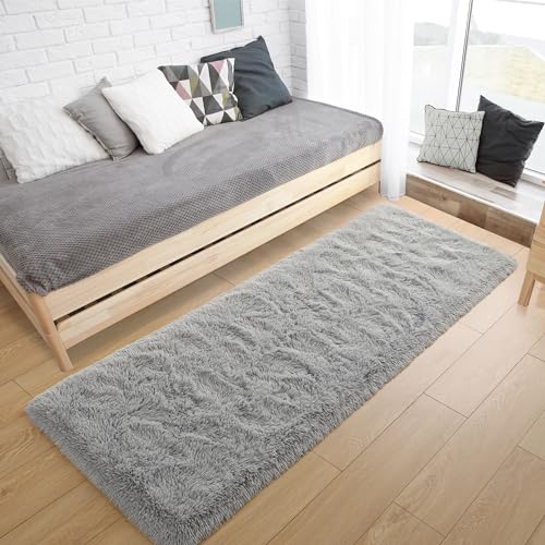 Grey Soft Runner Rugs for Bedroom 2x6 ft with Rubber Backing (Grey / 2' X 6' (Runner))