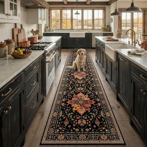 Washable Area Rug (Black/Colorful / 2' x 9' (Rectangular))