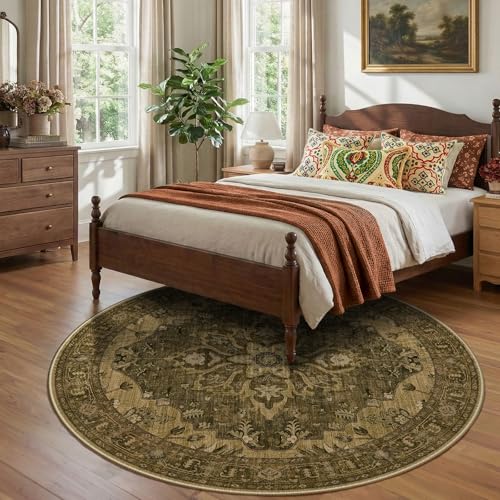 Washable Area Rug (Brown/Dark Brown / 8' (Round))