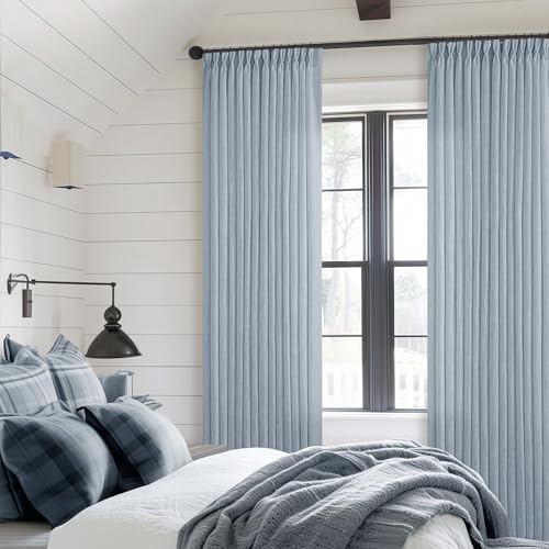 Extra Long Dusty Blue Linen Curtains 120 Inches Long 2 Panels (Dusty Blue / 40"W x 120"L (Pack of 2))
