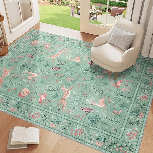 4x6 Area Rug Non Slip Animal Washable Rug for Living Room (Teal (Animal) / 4' x 6' (Rectangular))