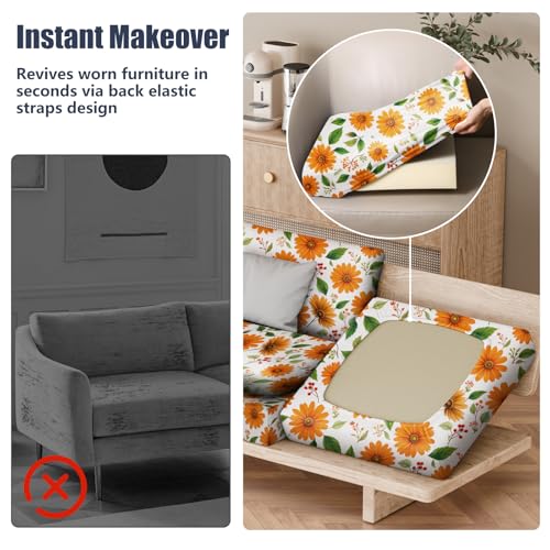 8Pcs Outdoor Cushion Covers (Sunflower / Square-large + Rectangle)