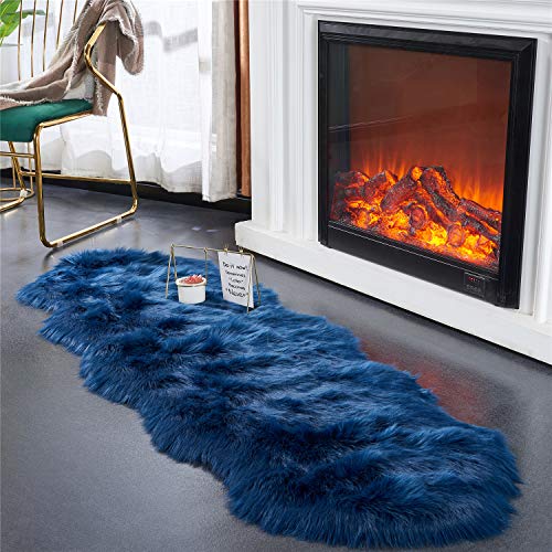 Ultra Soft Fluffy Shaggy Area Rug Faux Fur Rug Chair Cover Seat Pad Fuzzy Area Rug for Bedroom Floor Sofa Living Room (Dark Blue / 2' x 6' (Sheepskin))