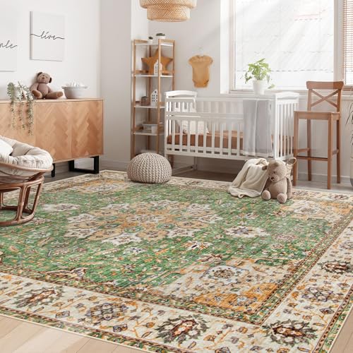 Area Rug 6x9 Washable Rug (Vintage Green / 6' x 9' (Rectangular))