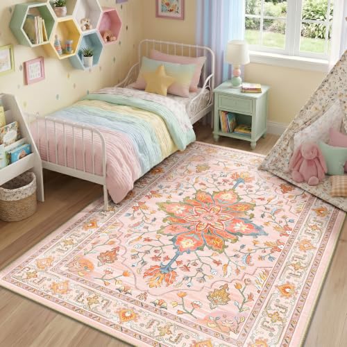 Washable Area Rug (Pink/Light Pink/Colorful / 5' x 7' (Rectangular))
