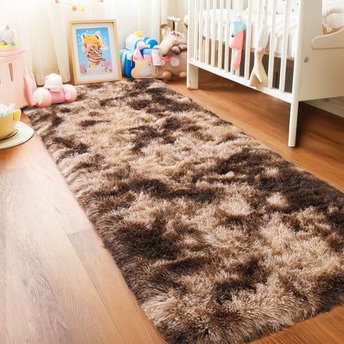 Fluffy Runner Rugs for Bedroom 2x6 (Tie-dyed Coffee / 2' x 6' (Rectangular))